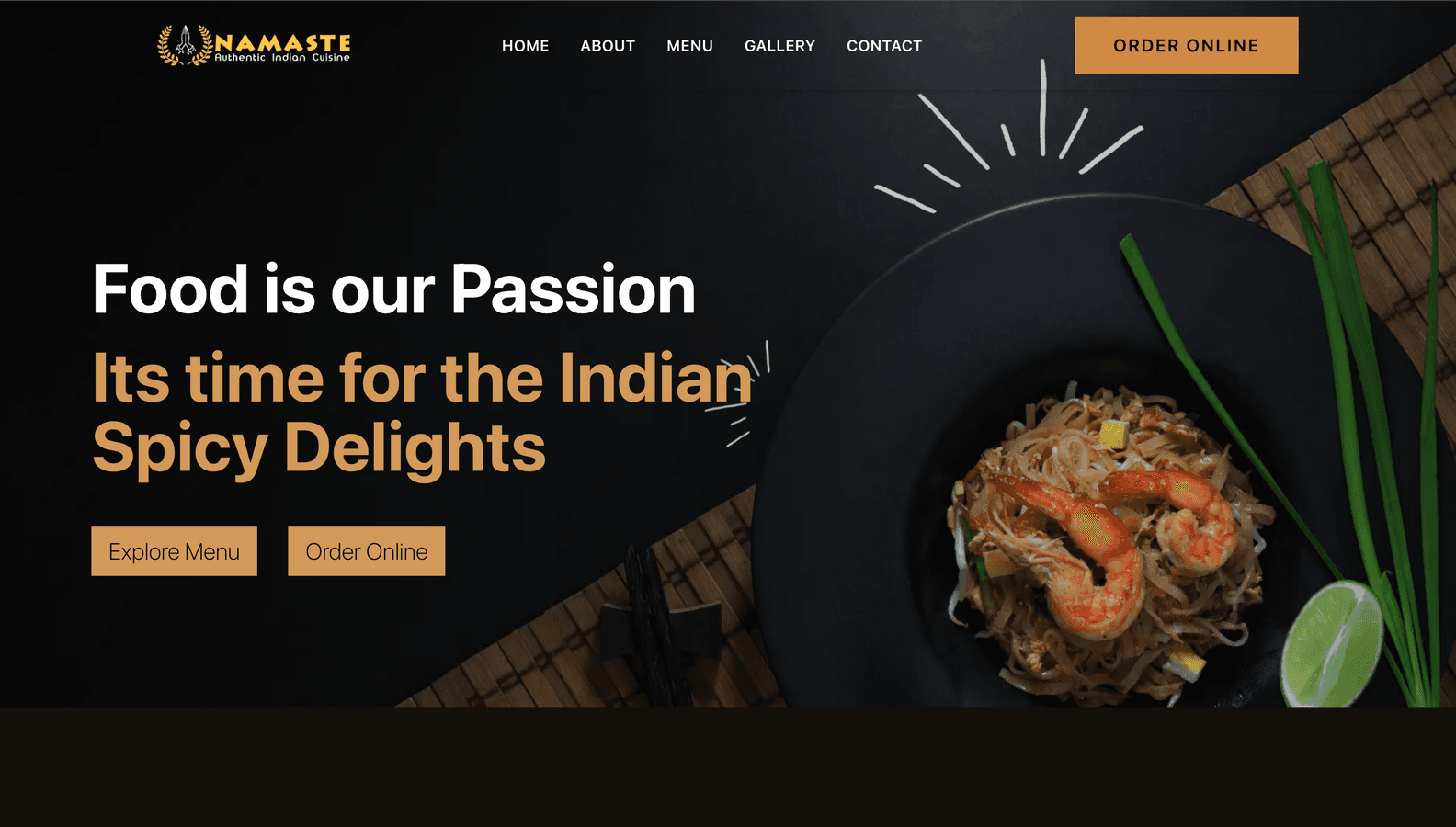Namaste Authentic Indian Cuisine website preview